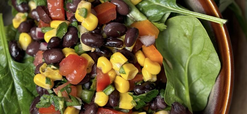 Close up of black bean and corn dip