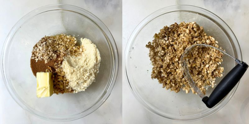 Apple crisp topping before and after mixing