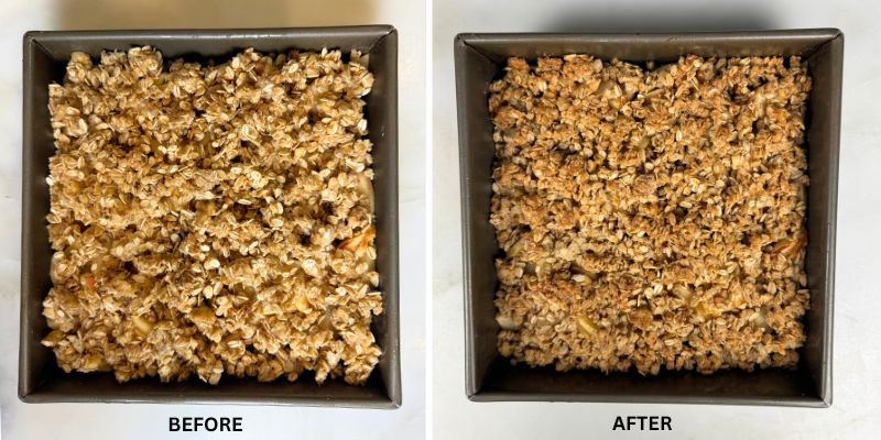 Apple crisp before and after baking