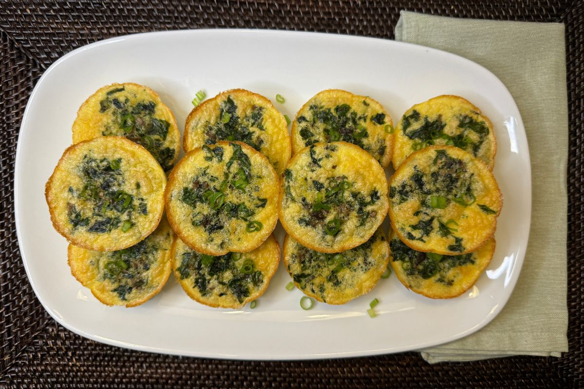 Kale and mushroom egg bites on platter