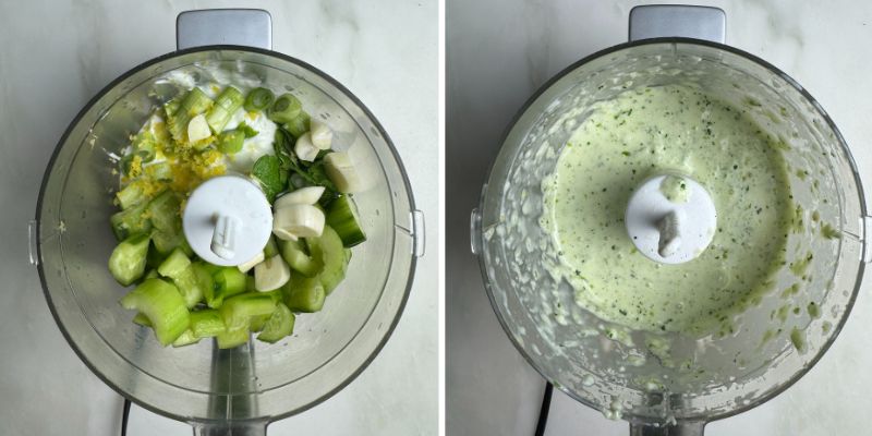 Yogurt mint sauce in food processor