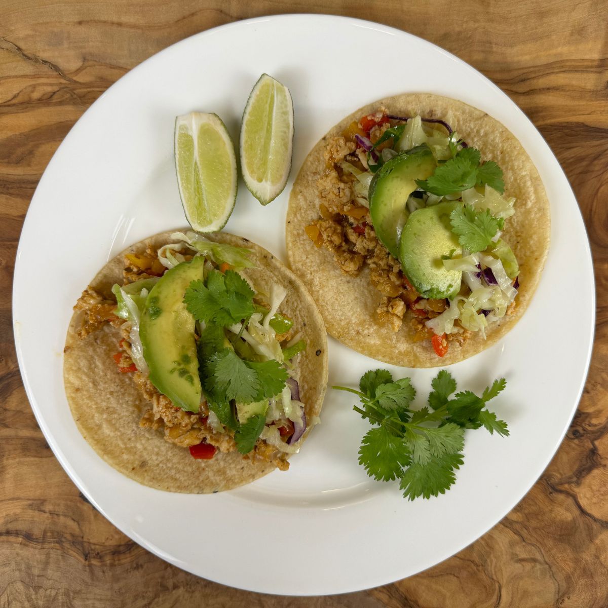 Ground chicken tacos overhead