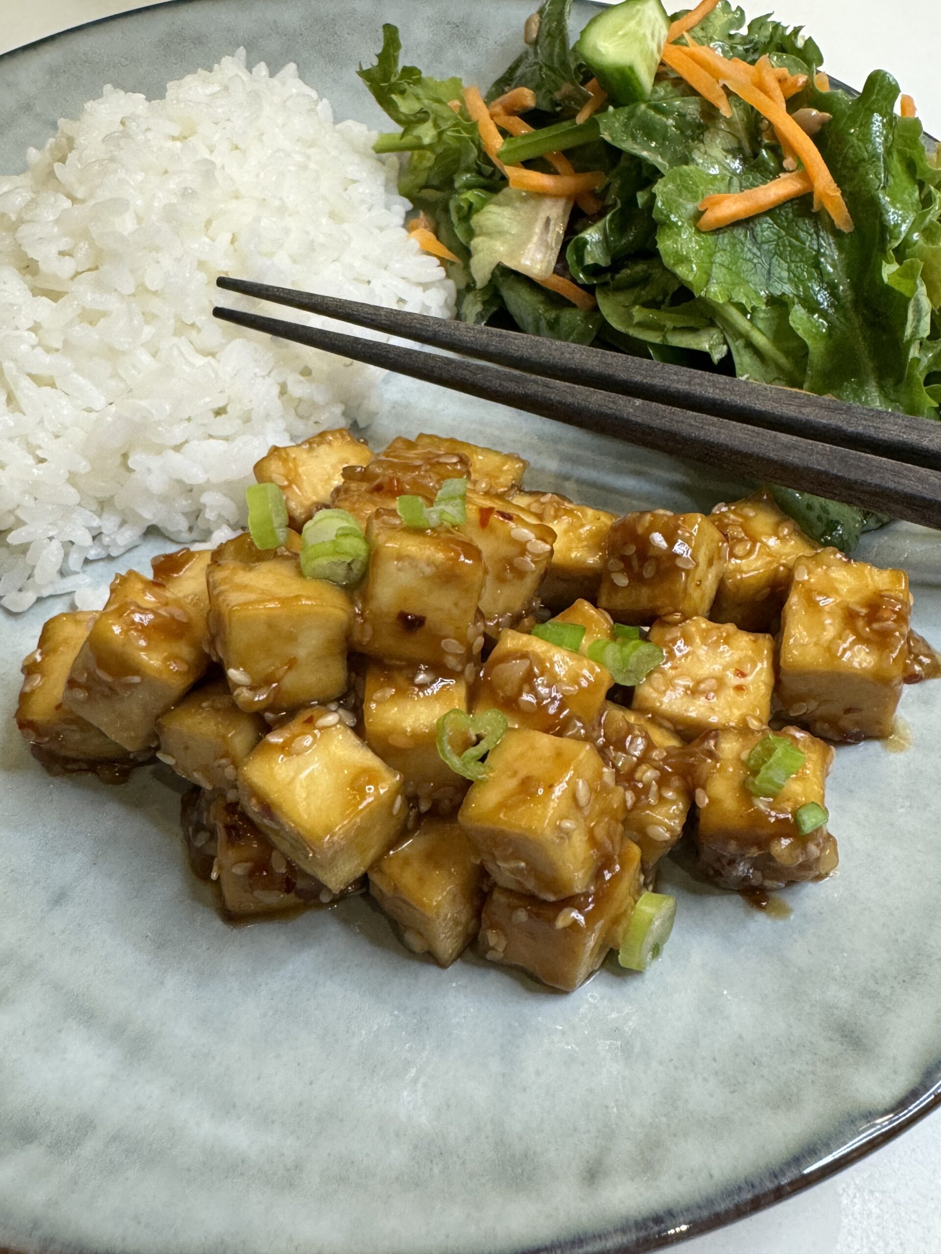 honey sesame tofu plated