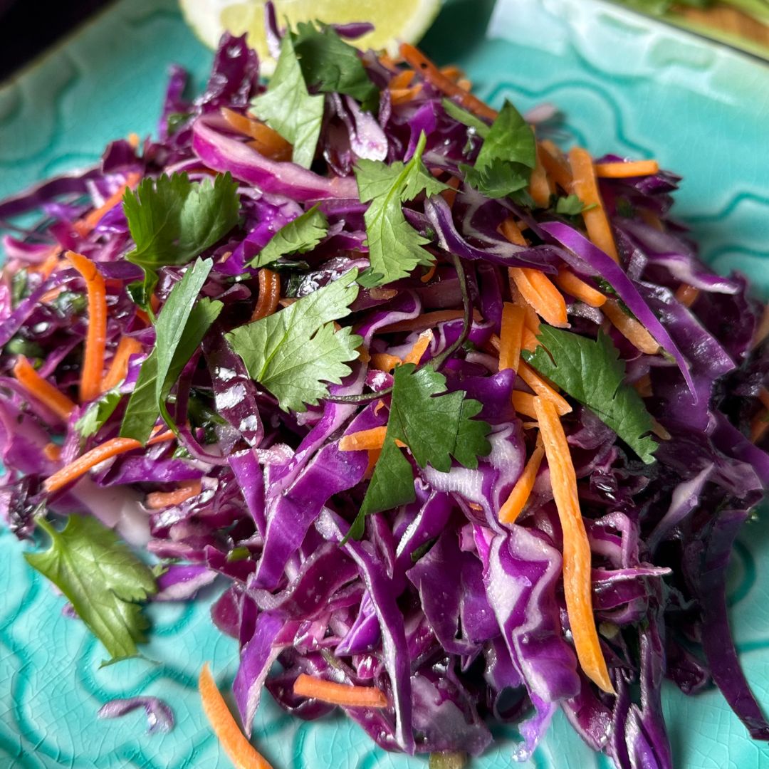 purple cabbage slaw close-up