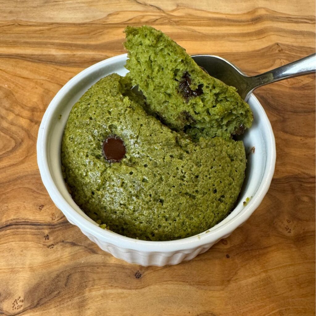 matcha cake in a ramekin