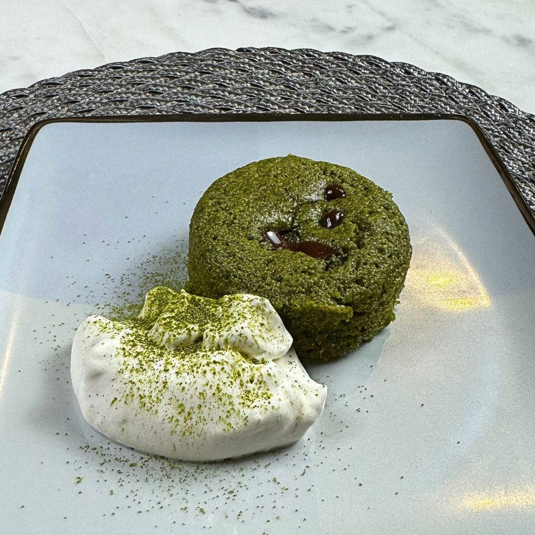 Matcha cake with whipped cream