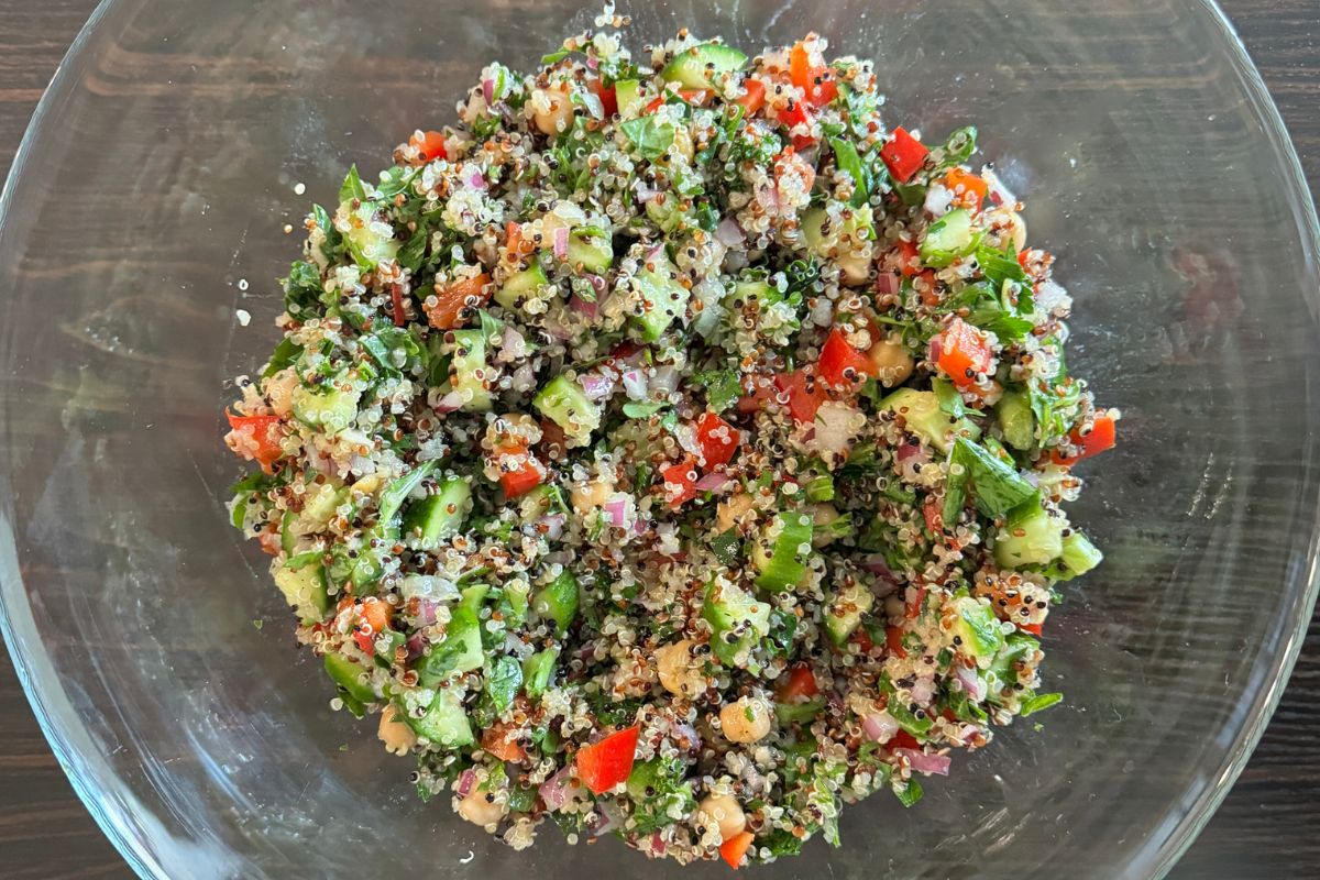 Mixed quinoa kale salad in bowl