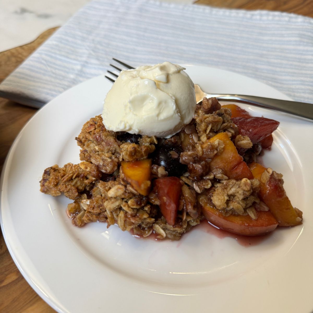 Peach Blueberry Crisp plated