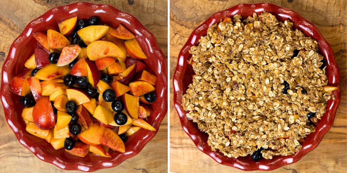 Peach Blueberry Crisp in Pie Dish