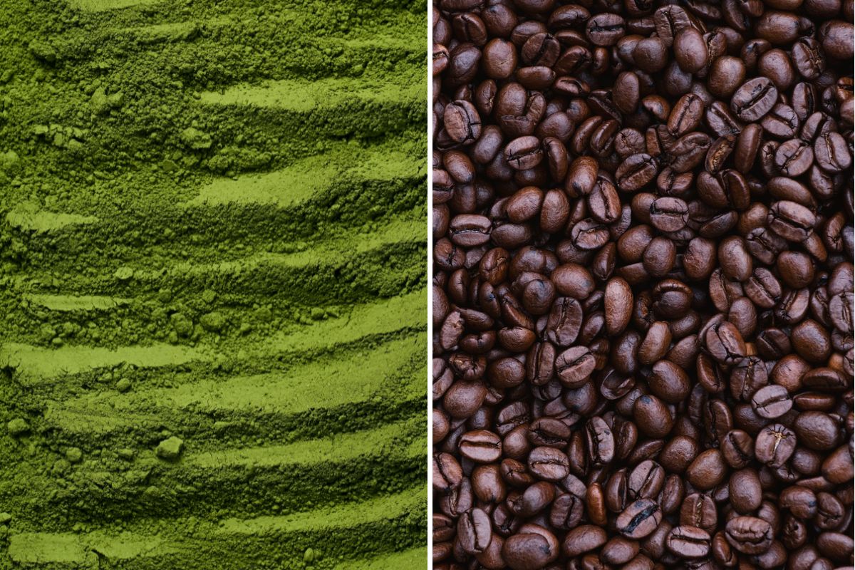 matcha powder and coffee beans