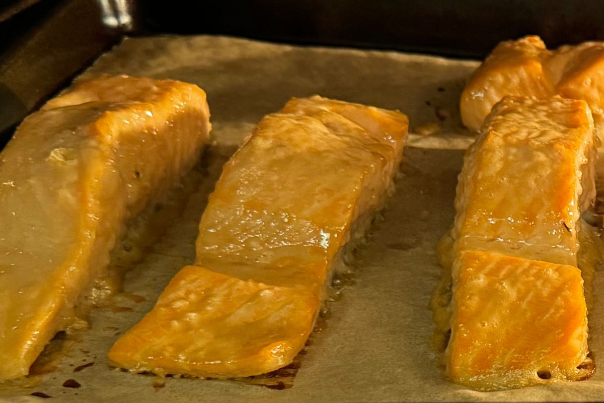 Salmon baking in the oven