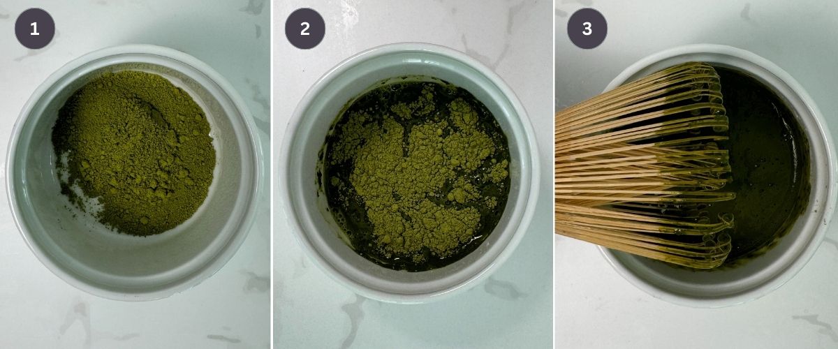 Whisking matcha powder with water