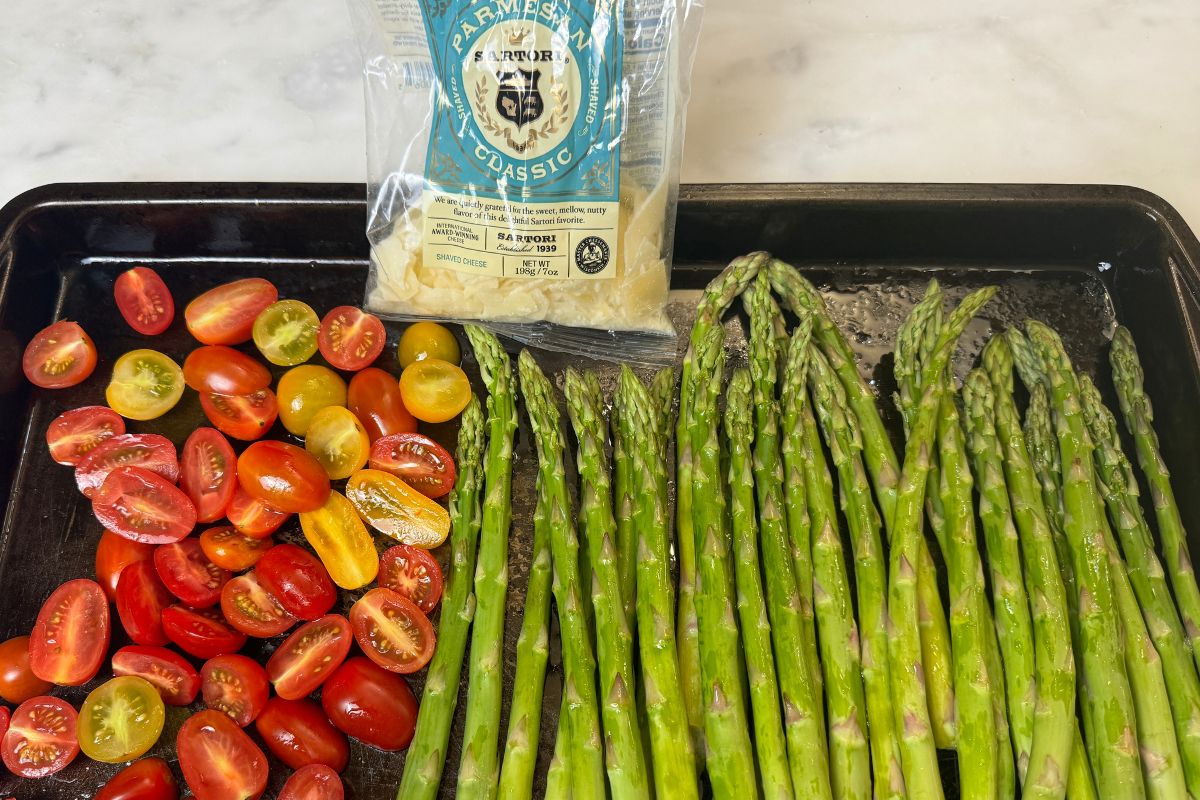 Asparagus tomatoes and parmesan cheese