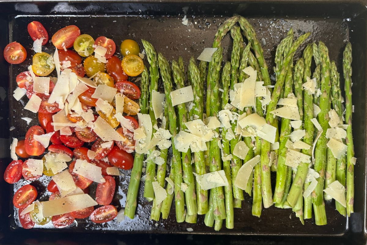 Asparagus with Tomatoes before roasting