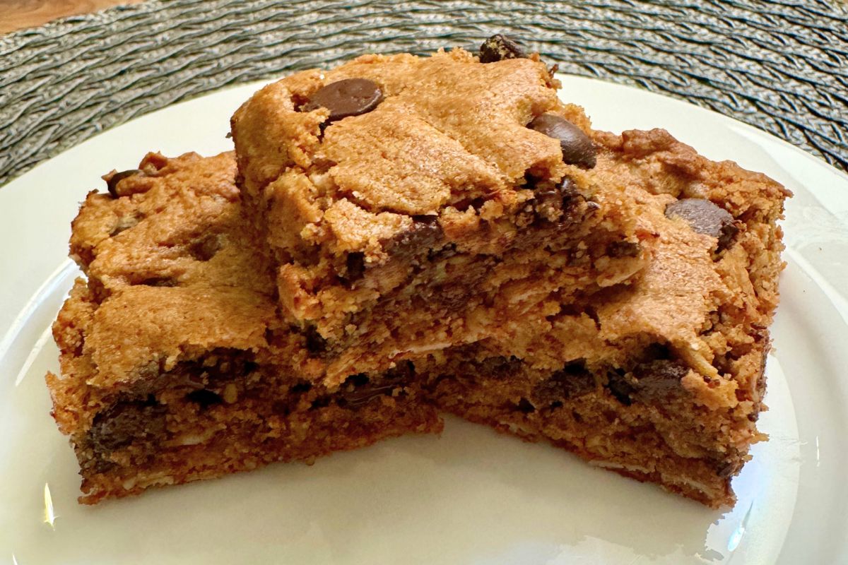 Oatmeal blondies stacked on plate