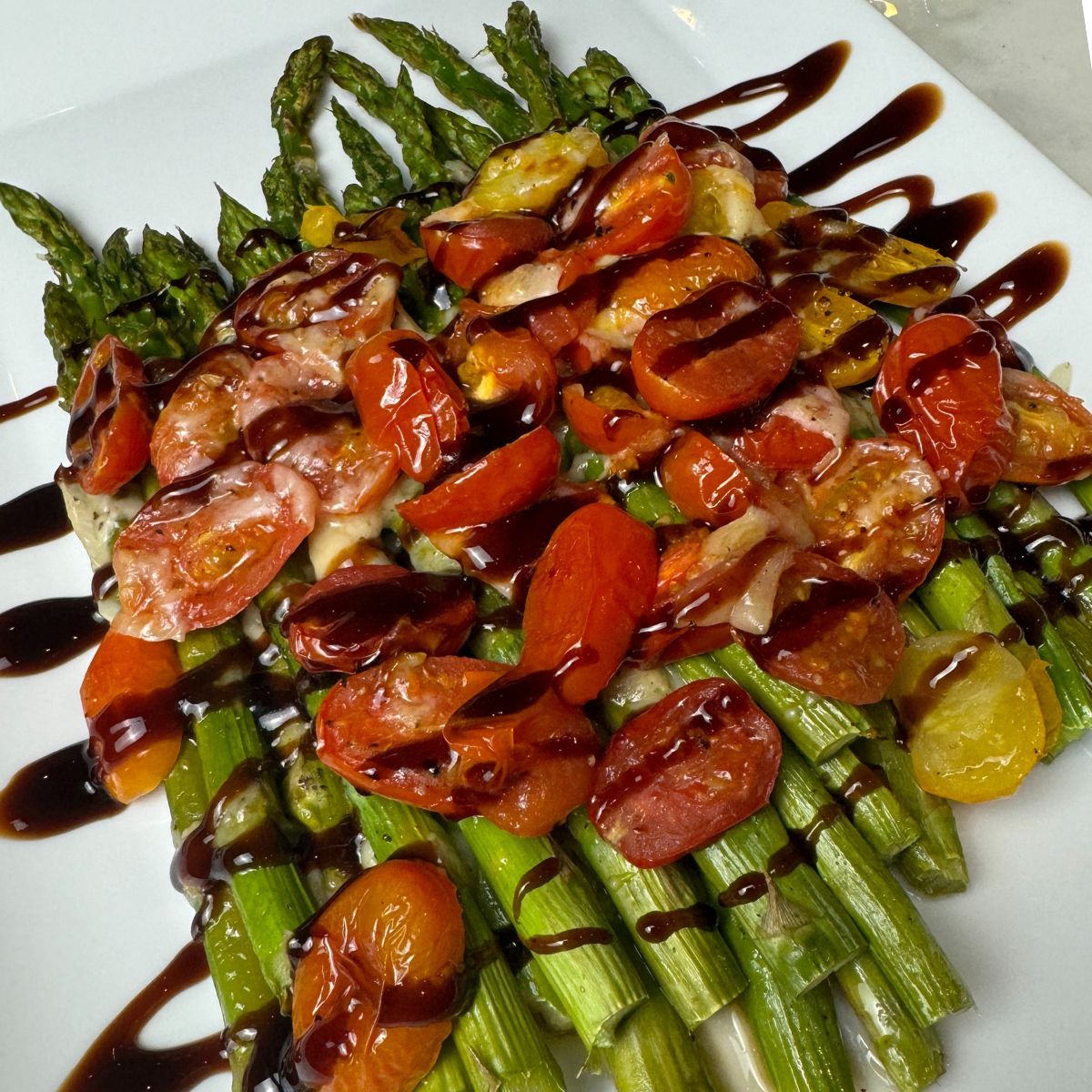 Parmesan Roasted Asparagus with Tomatoes and Balsamic